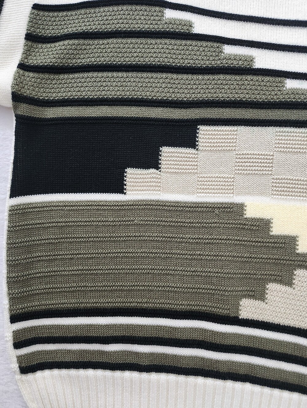Geometric Block Knit Short Sleeve Top Earth Tone Retro Minimalist Sweater Medium - Picture 4 of 8